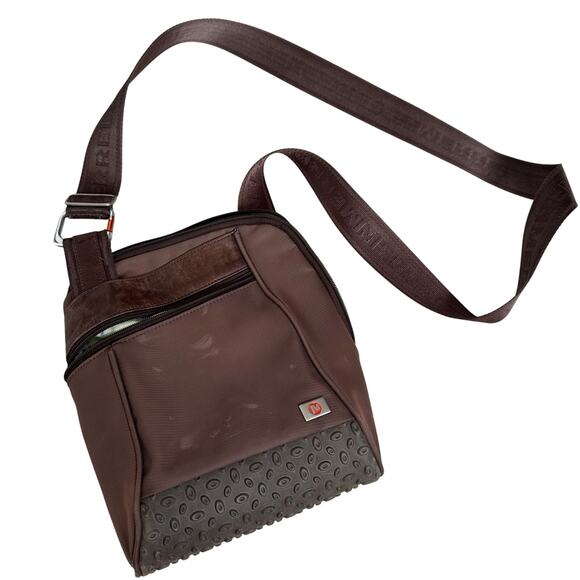 Brown Merrell Leather / Rubber Heavy Duty Tech Fabric Crossbody Bag w Carabiner - Picture 1 of 8